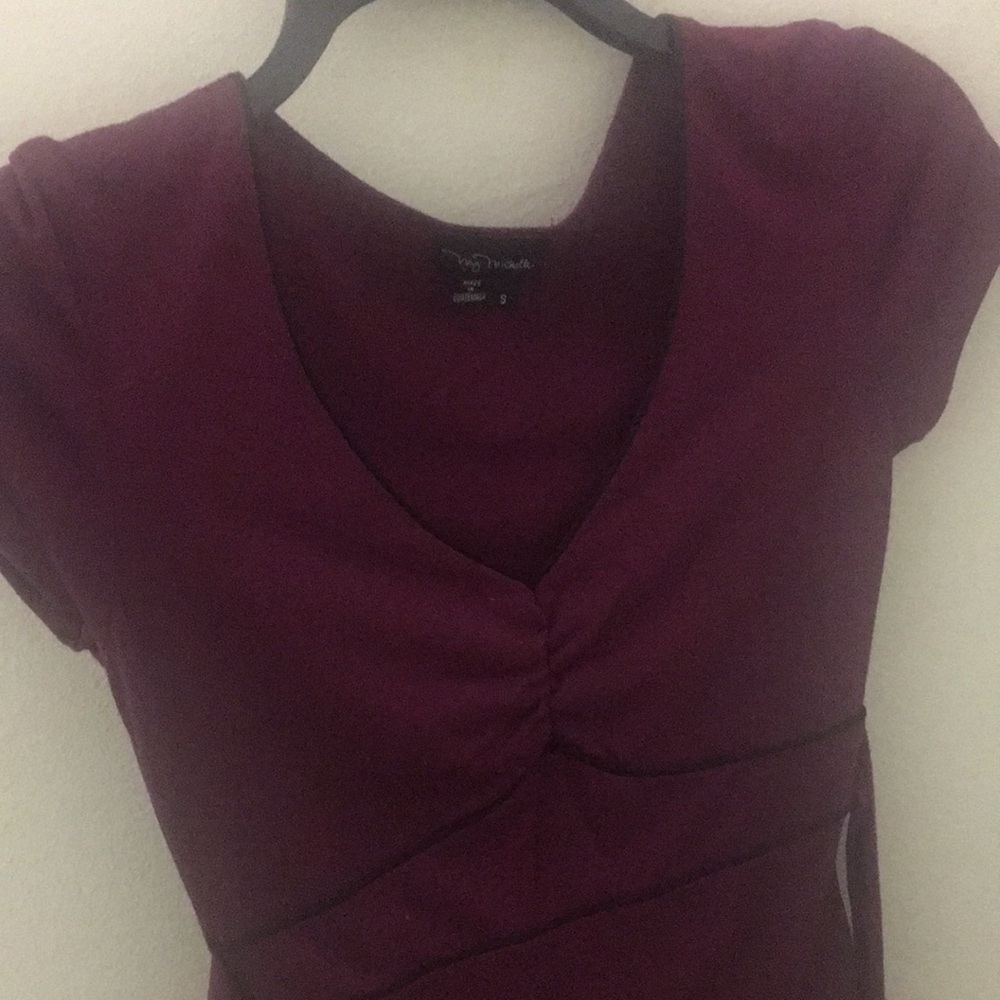 Purple V-Neck Ruched Waist Short Sleeve Top